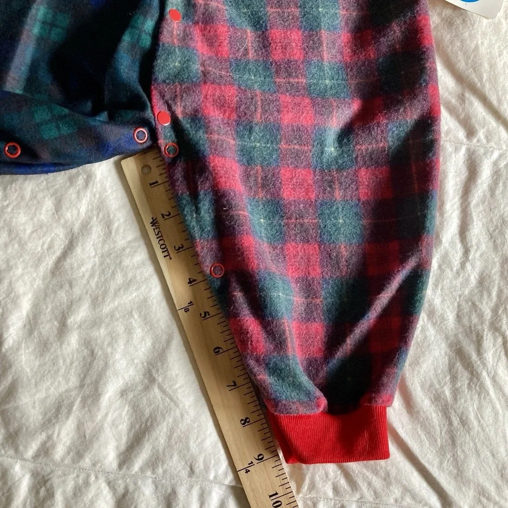 Vtg NWT Tom & Jerry Plaid Pajama Sleeper Footless Fleece Snap 18mo USA Red Green